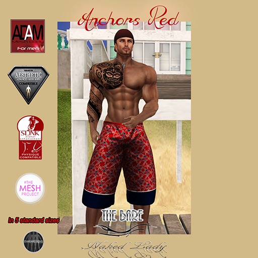 Board Shorts~Anchor Red