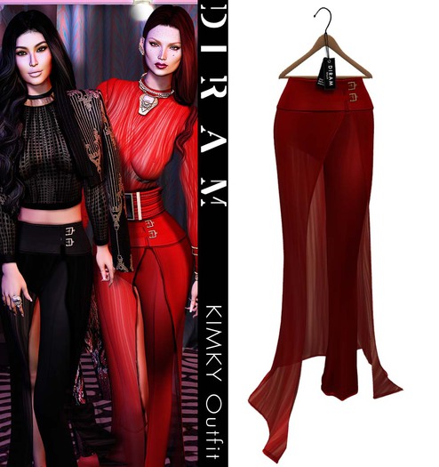 - D I R A M - KIMKY Pant&Skirt - Red _ FittedMesh