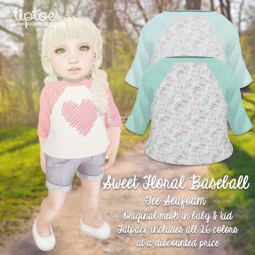 . tiptoes - Sweet Floral Baseball Tee - Seafoam