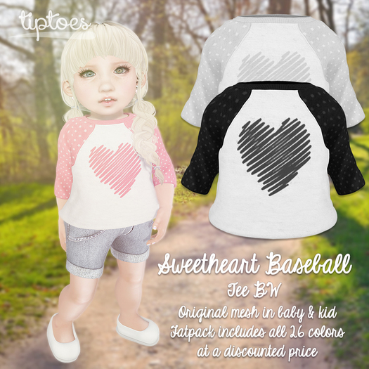 . tiptoes - Sweetheart Baseball Tee - BW