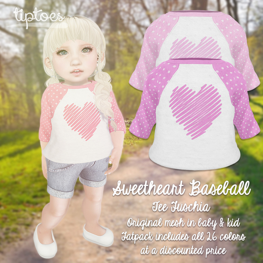. tiptoes - Sweetheart Baseball Tee - Fuschia
