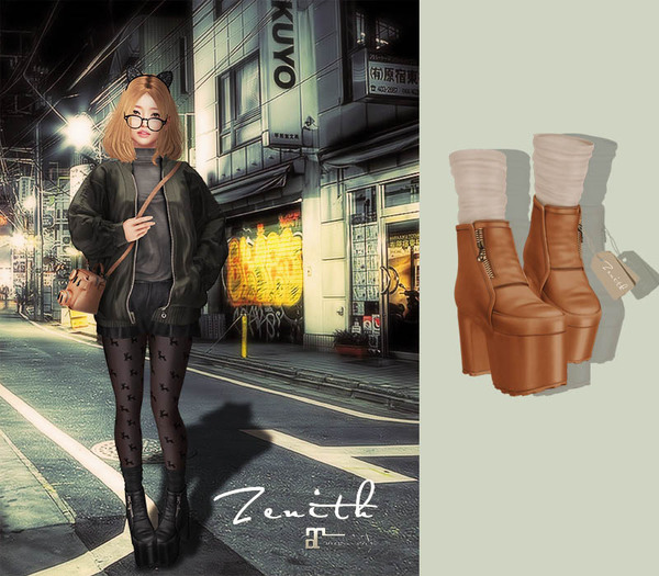 =Zenith=Platform Chunky Heels Shoes (Camel)
