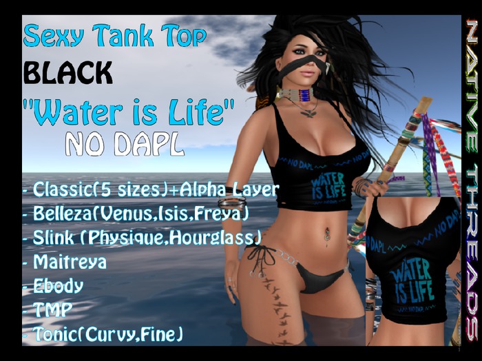 Native Threads - TankTop - Black - Water is Life