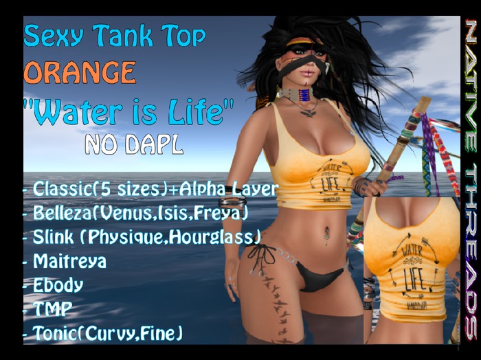 Native Threads - TankTop  - Orange Water is life