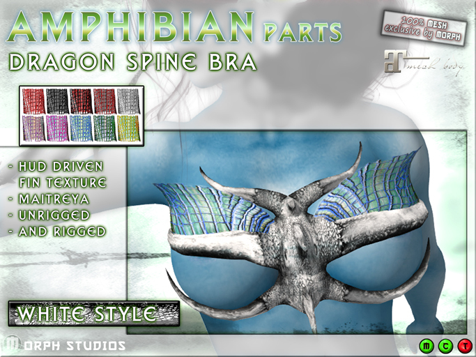 0o Morph Dragon Spine BRA (white), Maitreya/ unrigged, HUD