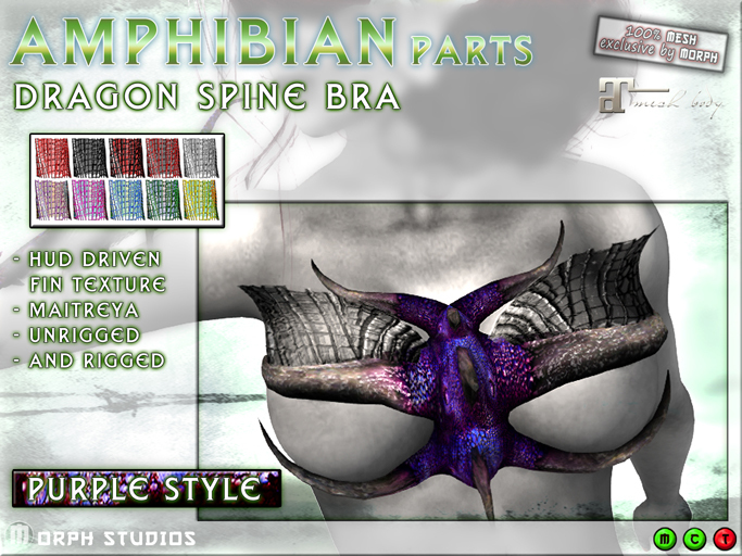 0o Morph Dragon Spine BRA (purple), Maitreya/ unrigged, HUD