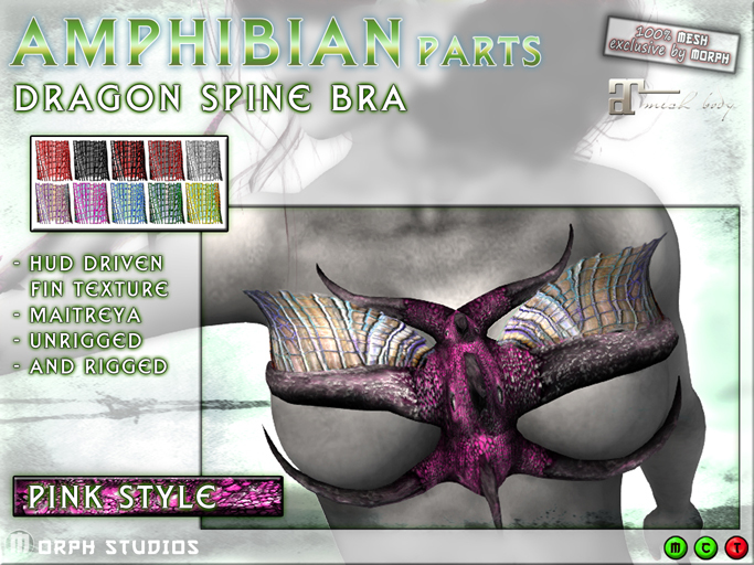 0o Morph Dragon Spine BRA (pink), Maitreya/ unrigged, HUD