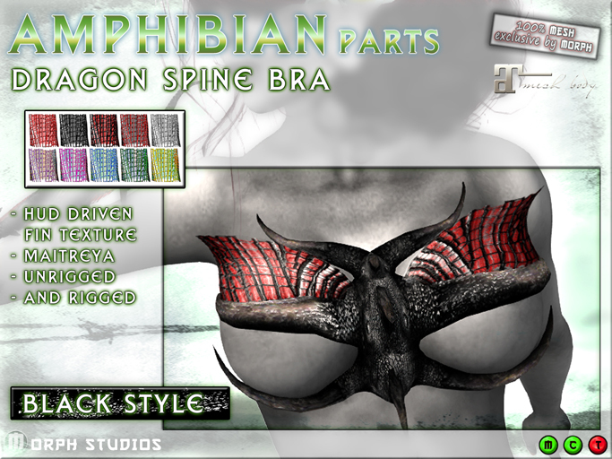 0o Morph Dragon Spine BRA (black), Maitreya/ unrigged, HUD