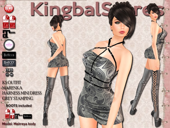 199 KS OUTFIT MARENKA HARNESS MINI DRESS GREY STAMPING