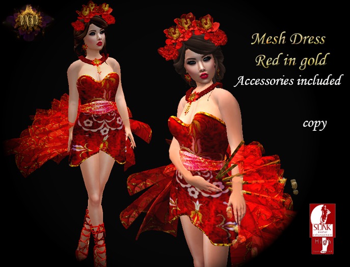 Mesh Dress Red in gold