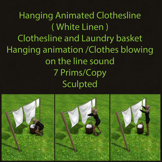 Second Life Marketplace - Hanging Animated Clothesline ( White Linen )