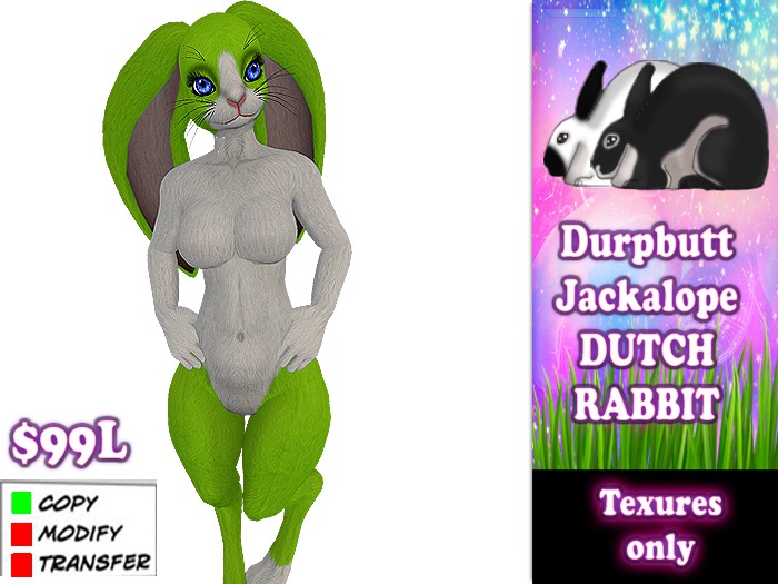 *DurpButt* Jackalope - Dutch Rabbit - Green