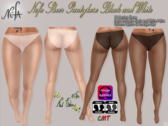 NEFA Sheer Pantyhose Black and White 15D w/ System & OMEGA bxd
