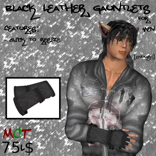 [Enough]Male Black Leather Gauntlets