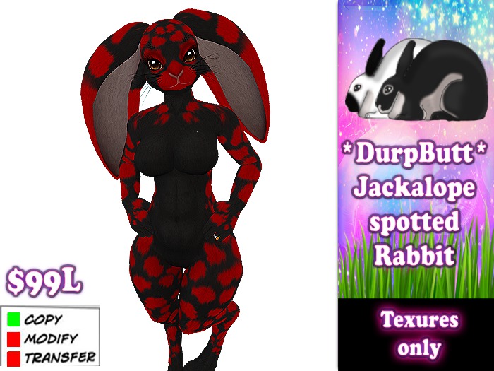 *DurpButt* Jackalope - spotted Rabbit - Red Black