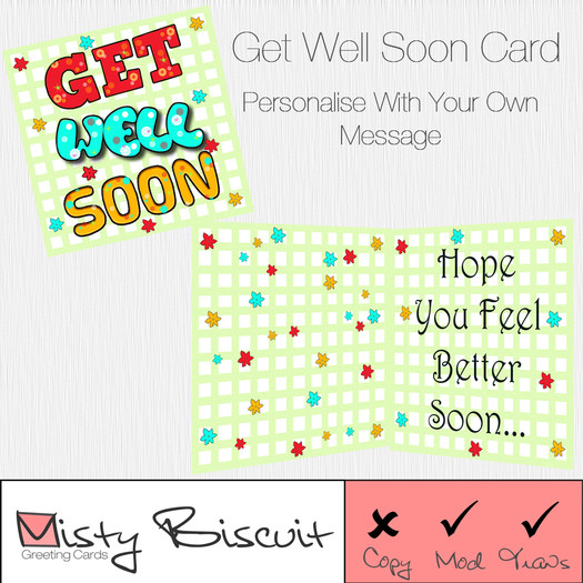 GREETINGS CARD ~ Get Well Soon ~ personalisable