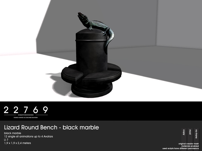 22769 - Lizard Round Bench Marble Black