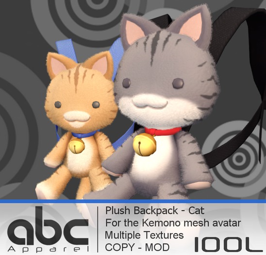.::ABC::. Plush Backpack - Cat