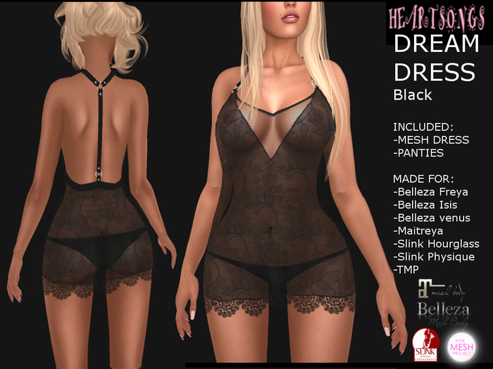 HEARTSONGS DREAM DRESS BLACK WITH PANTIES BLACK
