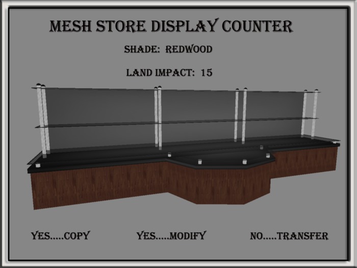 MESH STORE DISPLAY COUNTER WITH SHELVES (RED WOOD)