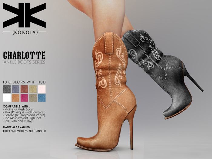 Charlotte :: Ankle Boots :: 10 Colors :: {kokoia} / for maitreya, belleza, slink, tmp and eve