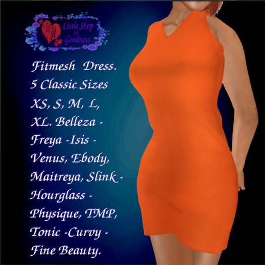 Orange Mini Dress Fitmesh. DEMO. Classic, Belleza, Ebody, Maitreya, Slink, TMP, Tonic