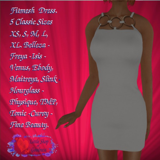 Little White Dress With Straps And Rings - Fitmesh DEMO. Classic, Belleza, Ebody, Maitreya, Slink, TMP, Tonic