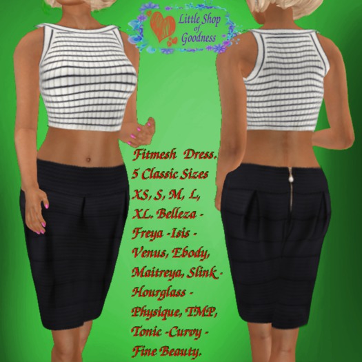 Striped Crop Top And Black Skirt In One Piece Fitmesh. Classic, Belleza, Ebody, Maitreya, Slink, TMP, Tonic