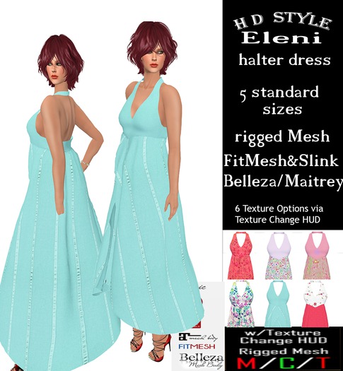 Eleni halter dress with Texture Change HUD