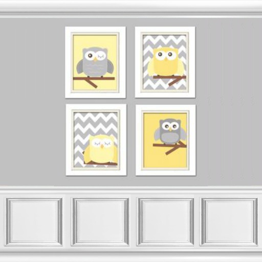 Grey & Yellow Owl Wallpaper Square Panels