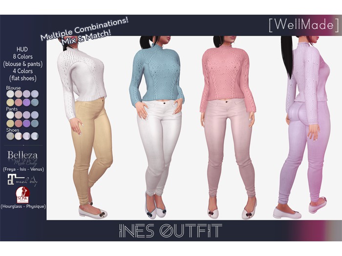 [WellMade] Ines Outfit - HUD 8 Colors (blouse & pants) + 4 Colors (flat shoes)