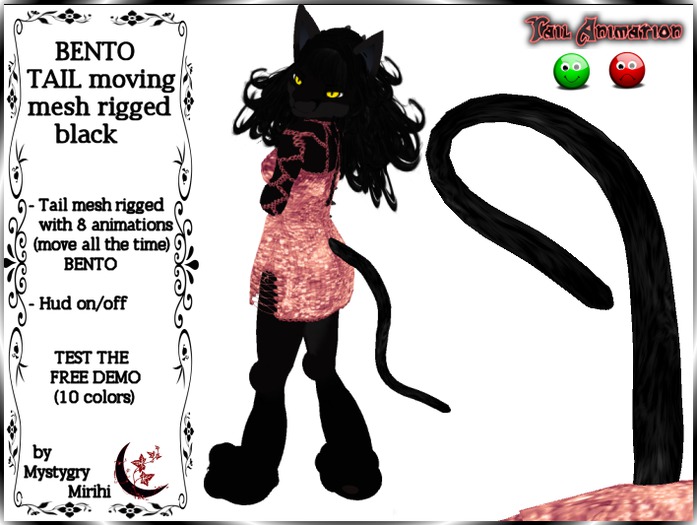 Second Life Marketplace - BENTO Tail Cat black Panther dog mesh rigged ...