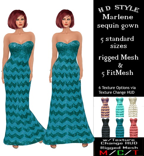 Marlene sequin gown with Texture Change HUD