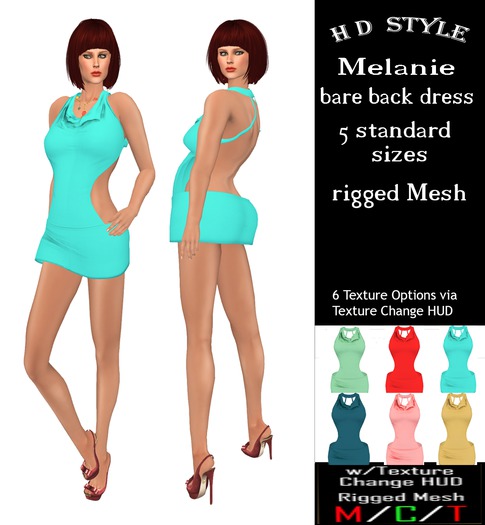 Melanie bare back dress with Texture Change HUD
