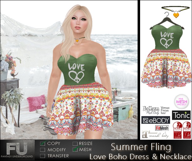 Summer Fling Love Boho Dress & Necklace * Fitmesh Slink Belleza Maitreya TMP Tonic Ebody