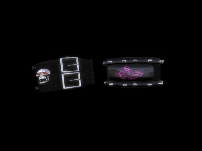 * 3 SKULL PUNK BLACK LEATHER BRACELETS  w/ resizer
