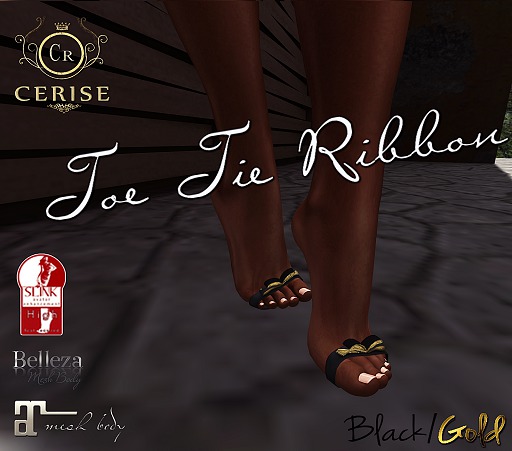 ::Cerise:: Toe Tie Ribbon - Black/Gold