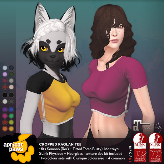 AP: Cropped Raglan Tee (Fatpack) for Maitreya, Slink, Kemono