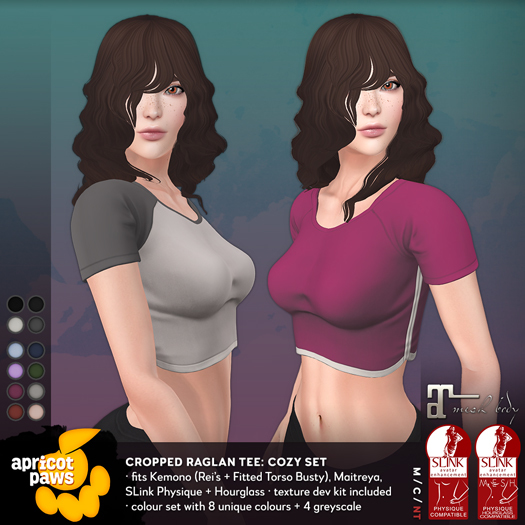 AP: Cropped Raglan Tee (Cozy Set) for Maitreya, Slink, Kemono