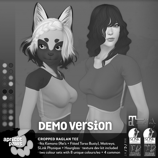 AP: Cropped Raglan Tee (DEMO) for Maitreya, Slink, Kemono