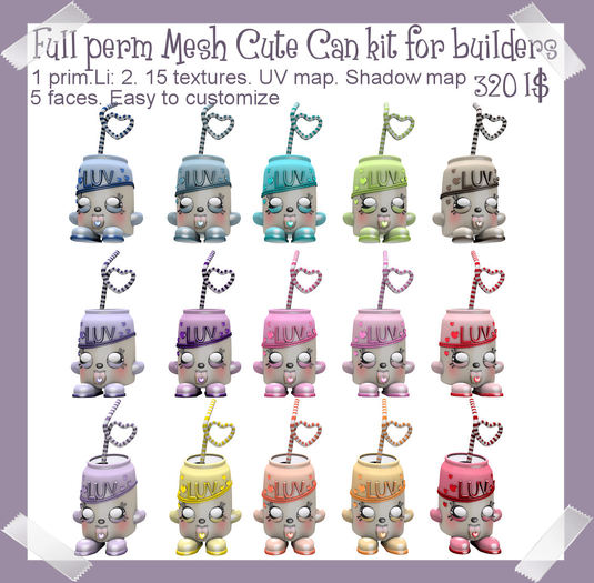 Second Life Marketplace - Full Perm MESH Cute can kit for builders