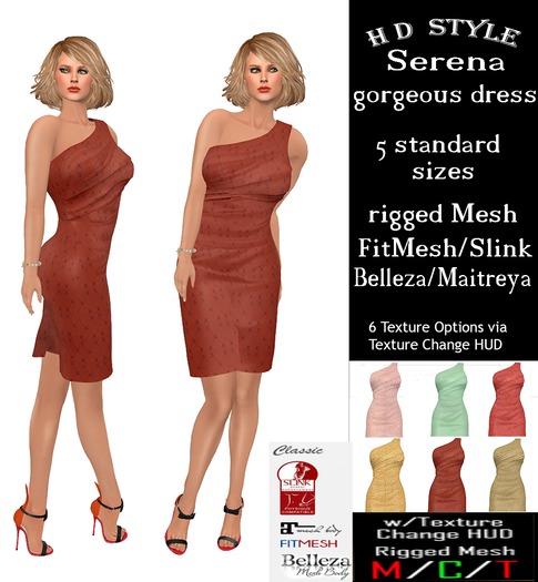 Serena gorgeous dress with Texture Change HUD