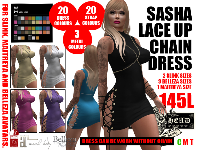 Mesh Head - Sasha Lace Up Chain Dress - MAITREYA - SLINK - BELLEZA