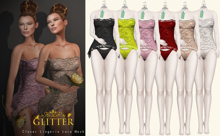 GLITTER CLOSER Mesh Lingerie Lace Fat Pack