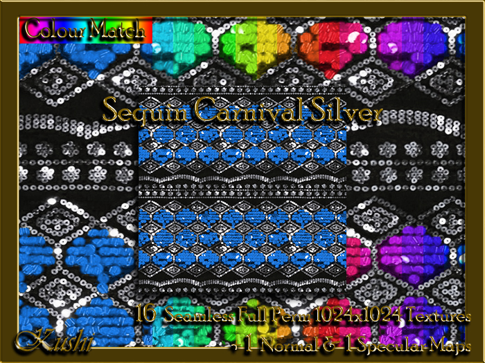 !Kushi! SequinCarnivalSILVER Textures -WEAR TO UNPACK