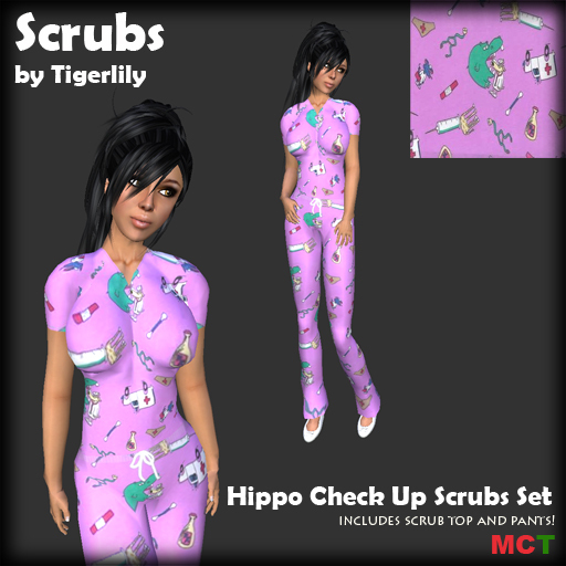 *SCRUBS* Hippo Check Up Printed Scrubs Set