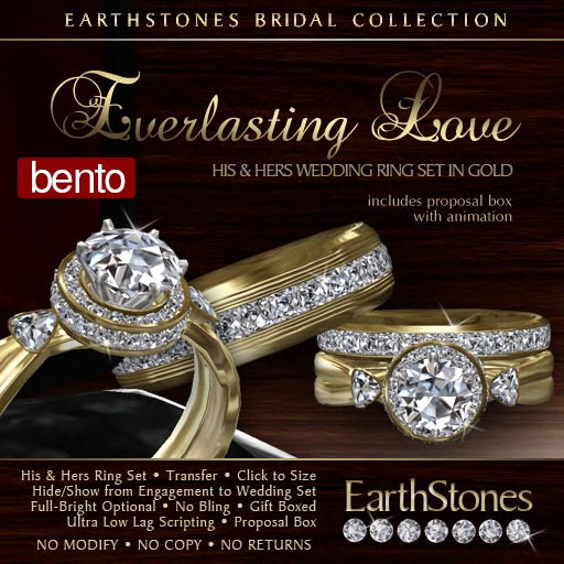 EarthStones Wedding Rings - Everlasting Love - Gold (Bento)