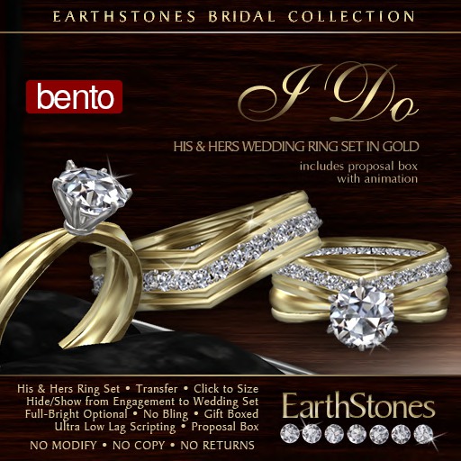 EarthStones Wedding Rings - I Do - Gold (Bento)