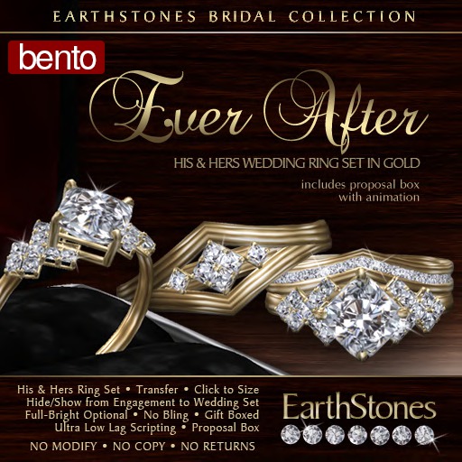 EarthStones Wedding Rings - Ever After - Gold (Bento)