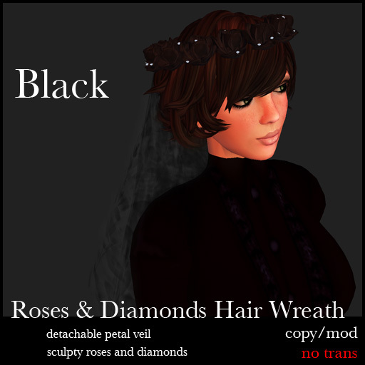 Black Roses & Diamonds hair wreath